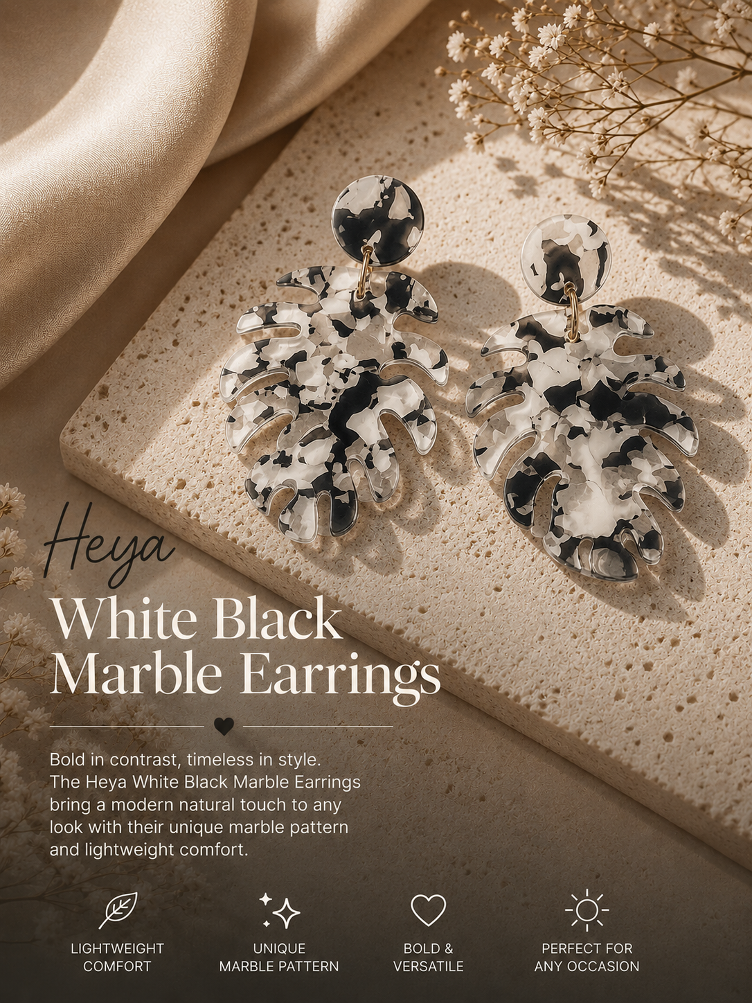 Heya White Black Marble Earrings