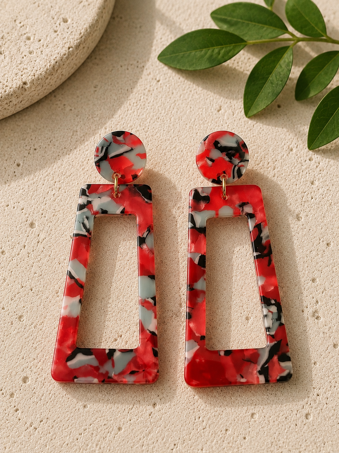 Heya Red Marble Earrings