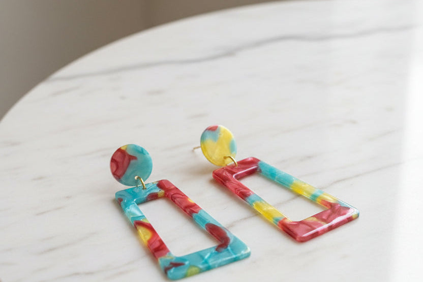 Heya blue Marble Earrings.