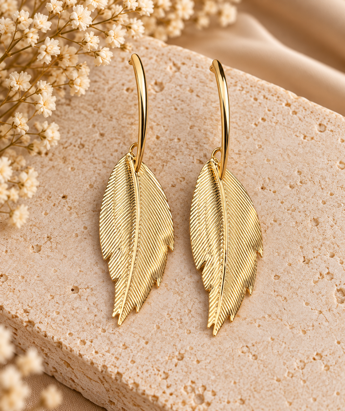 Golden Feather Earrings