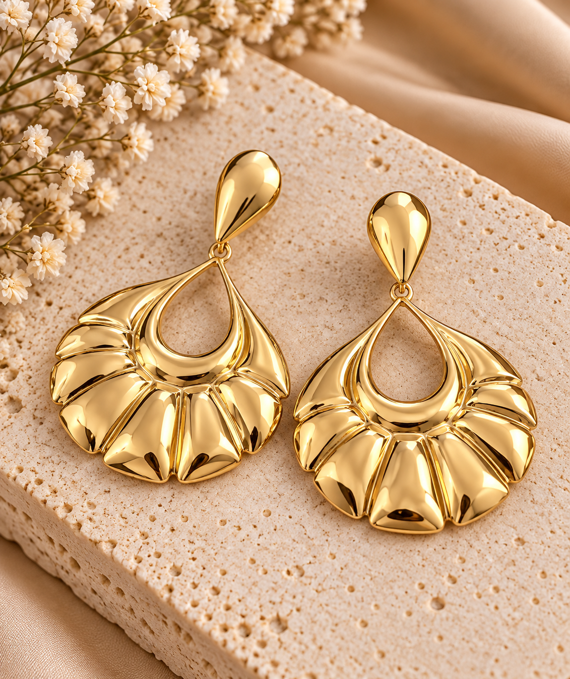 Golden Fan Drop Earrings