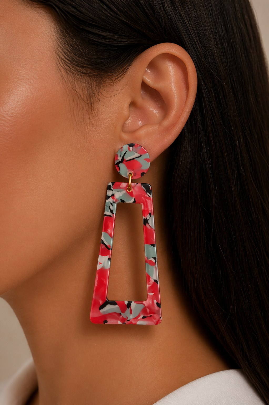 Heya Red Marble Earrings
